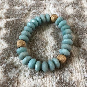 Baby Blue Beaded Bracelet W/ Gold Sparkly Accents